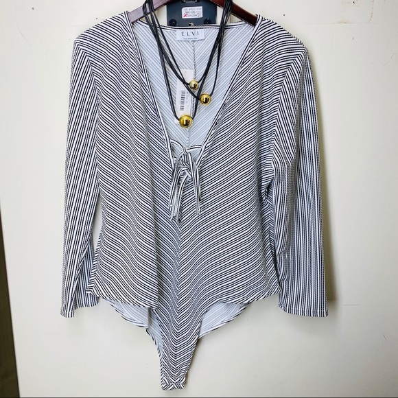 ELVI STRIPED LACE UP BODYSUIT - Picture 1 of 6